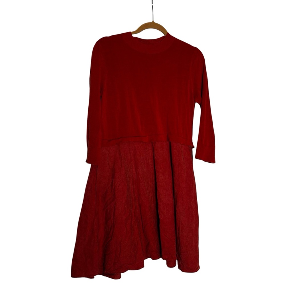COS Dark Red 3/4 Sleeve Crewneck A Line Skater Dress Size Small